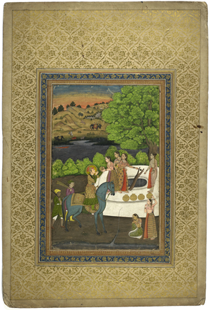 H. Prince Selim (afterwards the Emperor Jahangir) Being Given Water at a Well by a Party of Ladies, probably mid 18th century (bodycolour on card)