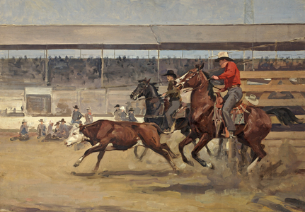 Steer Roping: Leaving the Chute (oil on canvas)