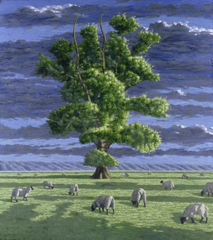 Oak Tree with Sheep, 2004 (oil on board)