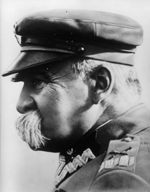 Portrait of Polish statesman Jozef Pilsudski (b/w photo)