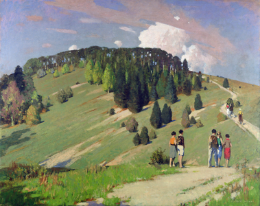 Hikers at Goodwood Downs, c.1930 (oil on canvas)