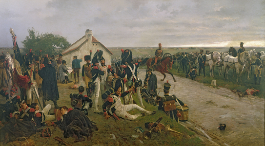 The Morning of The Battle of Waterloo: the French Await Napoleon's Orders, 1876 (oil on canvas)