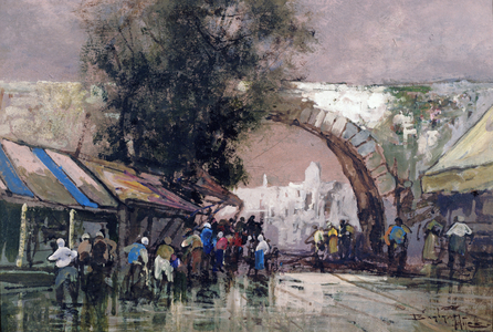 In The Busy Haunts of Men, 1915 (oil & w/c on board)