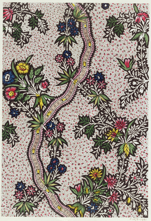 Textile design of plant forms and serpentine ribbons, c.1770