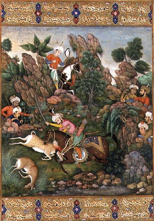 Humayun hunting near Kabul, copy of a painting by Farrukh Beg, c.1800, Mughal