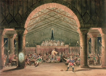 The Banquet, Act III, Scene IV, from 'Macbeth', by William Shakespeare (1564-1616) 1901 (w/c on paper)