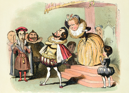 Elizabeth I (1533-1603): with Robert Devereux, 2nd Earl of Essex, in council, 1586, (cartoon, print)