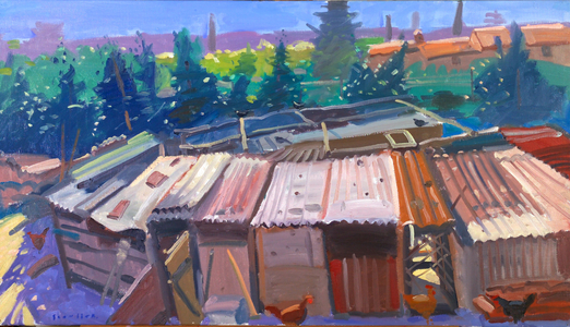 Overlooking Hen Houses, Forni, Tuscany (oil on canvas)