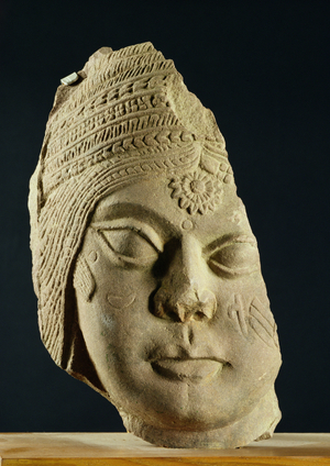 Red sandstone head of Yakshi, Bharhut, 2nd century BC