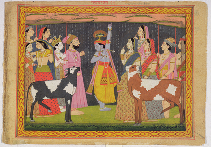 Krishna lifting Mount Govardhana, from the 'Bhagavata purana', Kulu, Himachal Pradesh, 1749