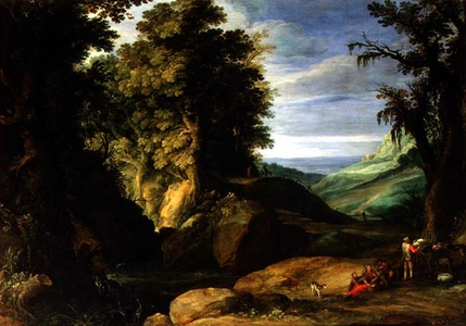 Landscape with Travellers, c.1610-15 (oil on canvas)