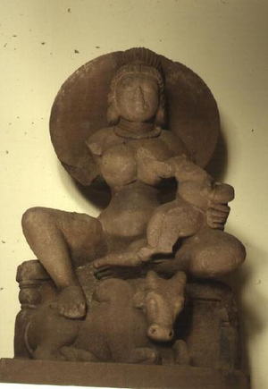 Figure of Parvati with her child, Skanda, Sagar (sandstone)