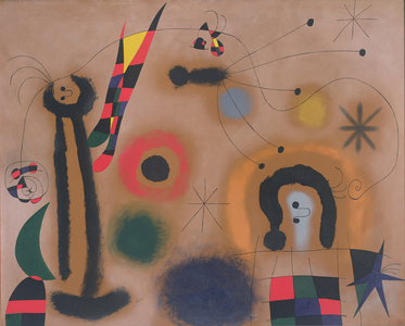 Dragonfly with red wings chasing a serpent which slips away in a spiral towards the Comet, 1951 (oil on canvas)