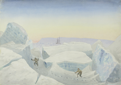Winter Quarters, HMS Alert, Looking South, March 1876 (w/c on paper)