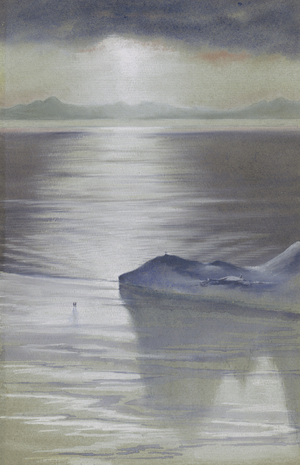 Hut Point from the top of Observation Hill, 5:30pm, Jan 19, 1911 (w/c on paper)