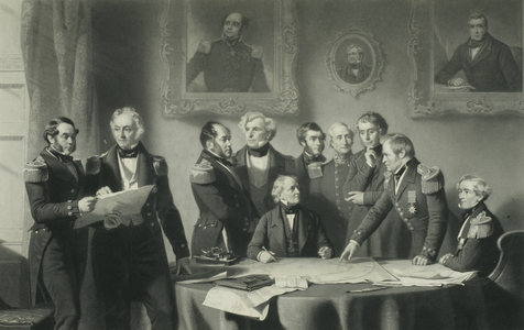 The Arctic Council, discussing plan to search for Sir John Franklin, engraved by James Scott, 1851 (engraving)