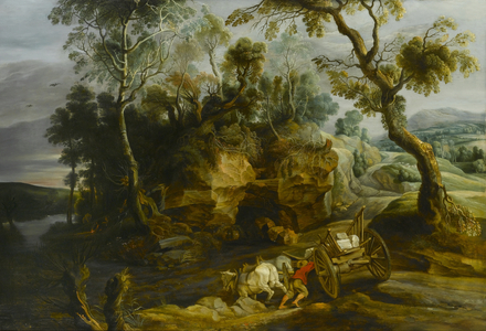 Landscape with a Cart Crossing a River (oil on panel)