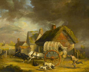The Runaway Wagon (oil on canvas)