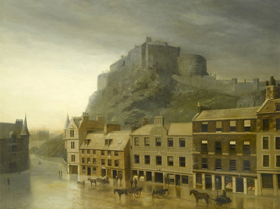 Edinburgh Castle from the Grassmarket (oil on canvas)