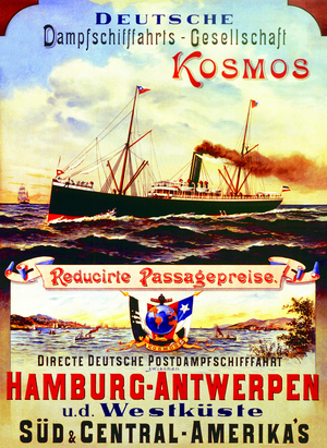 Poster advertising Kosmos Steamship Company, 1901 (colour litho)