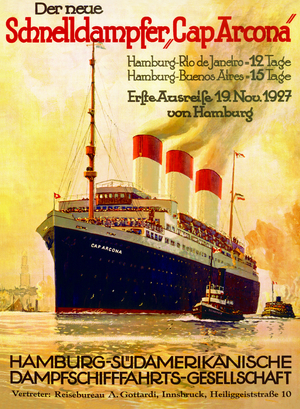 Poster advertising the Hamburg Southern Line, 1927 (colour litho)