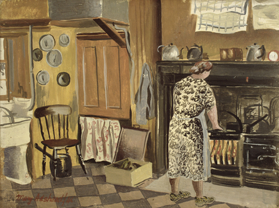 Farmhouse Kitchen, 1941 (oil on board)