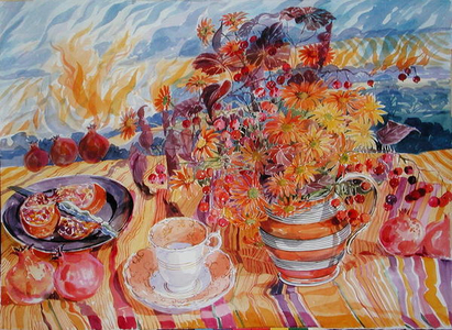 Burning Stubble, Suffolk, c.1988 (w/c on paper)