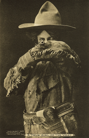'A True Girl of the West', postcard of a cowgirl, printed by Geo B. Cornish, Arkansas City, Kansas, 1907 (litho)
