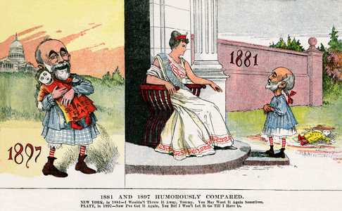 1881 And 1897 Humorously Compared, 1897 (colour litho)