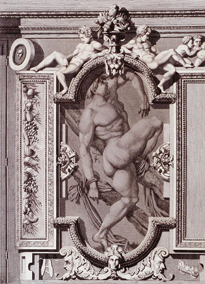 Galerie de Francois 1er, detail of panelling, by Rudolf Pfnor (1824-1909), illustration from 'Palais de Fontainebleau, Vol. II', published by A. Morel et cie, 1863 (litho)