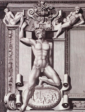 Galerie de Francois 1er, detail of panelling, by Rudolf Pfnor (1824-1909), illustration from 'Palais de Fontainebleau, Vol. II', published by A. Morel et cie, 1863 (litho)