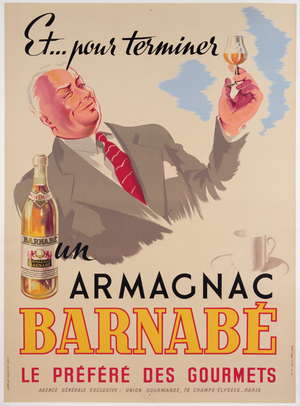 Poster advertising Armagnac Barnabe, printed by Damour Publicity, Paris, 1946 (lithograph)