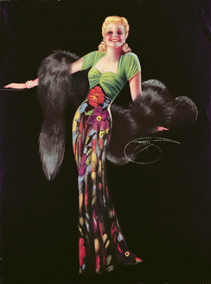 Glamour Girl with Fur Wrap, c.1942 (colour litho)