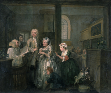 A Rake's Progress V: The Rake marrying an Old Woman, 1733 (oil on canvas)
