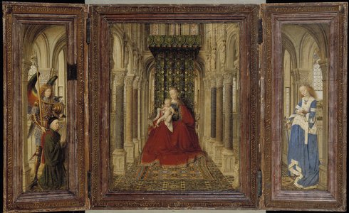 Winged Altarpiece (Virgin and Child with St. Michael, St. Catherine and a Donor) 1437 (oil on panel)