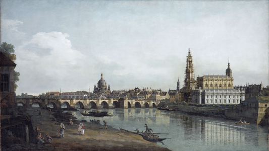 View of Dresden from the Right Bank of the River Elbe, below the Augustusbrucke, 1748 (oil on canvas)