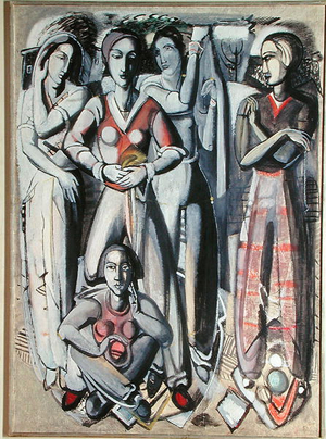 Group of Figures, c.1930 (oil & tempera on panel)