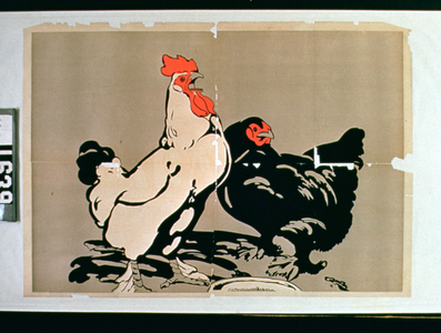 Cockerel and Hen (colour litho)