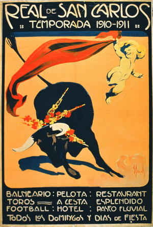 Poster advertising the events at the 'Real of San Carlos', 1910-11 (colour litho)