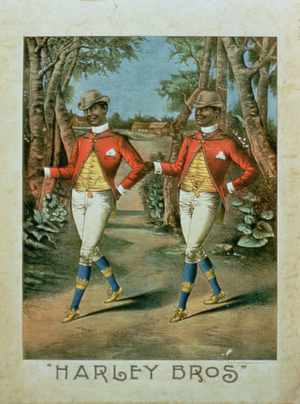 Advertisement for the 'Harley Brothers' (colour litho)