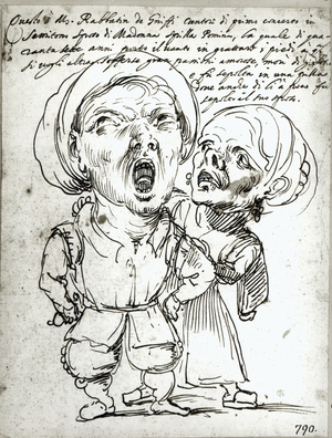 Caricature of Rabbatin de Griffi and his wife Spilla Pomina (pen and ink on paper) (photo)