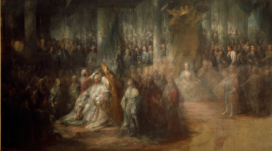 The Coronation of King Gustav III of Sweden (1746-92) (oil on canvas)