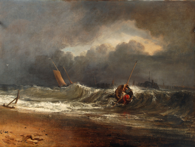 Fishermen upon a lee-shore in squally weather (oil on canvas)