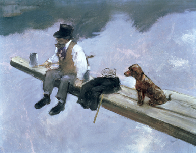 The Fisherman, detail of a man fishing, 1884 (oil on canvas) (see 80709)