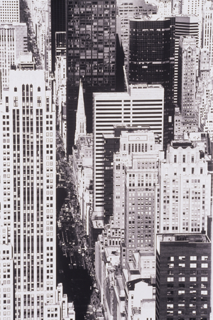 Urban cityscape from skyscraper (black and white photography)