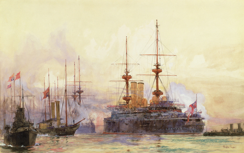 The Prince George at Spithead. The Naval Requiem of Queen Victoria (w/c)