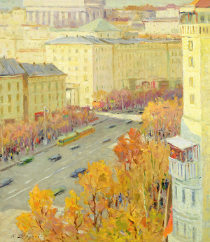 Kiev at Kreschatik Street, 1961 (oil on canvas)