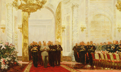 Stalin (1879-1953) with Foremost Party Members at Assembly, 1948 (oil on canvas)