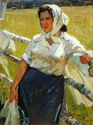 Lastochkina the Milkmaid, or Milkmaid from Sverdlova, 1959 (oil on canvas)
