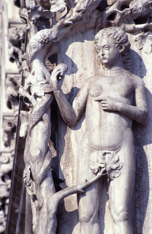 Adam, from The Temptation of Adam and Eve, from the south-west corner, mid-14th century (stone) (detail)